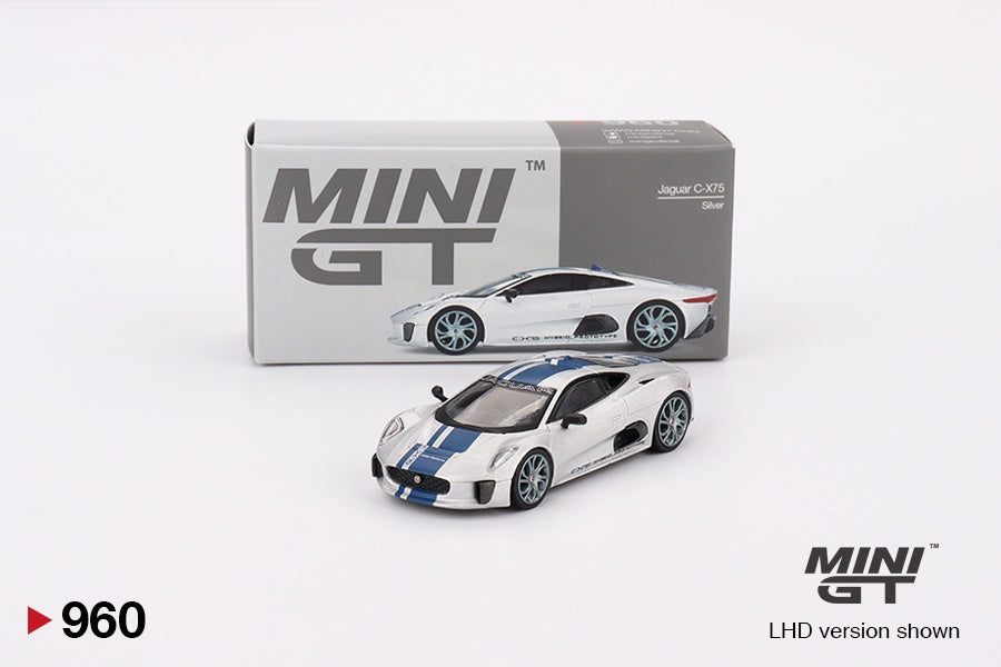 MiniGT 1:64 Jaguar C-X75 Silver/Blue Stripes