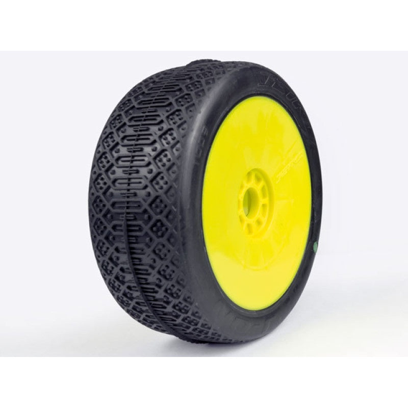 J-ONE:1/8Buggy/Dish/Yellow Rim/Composite (Clay) Ultra Soft/Glued/Belted by Jetko