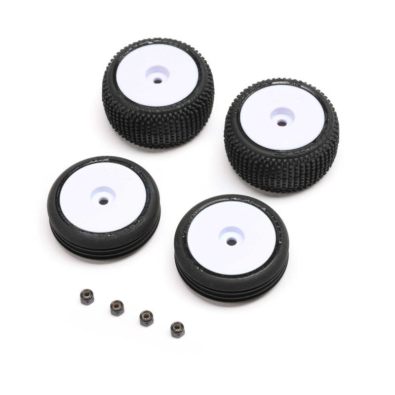 Losi Mini B Tires, Wheels, White, Mounted