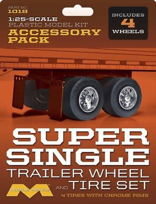 Moebius Models 1/25 Super Single Trailer Wheels & Tyres (4 wheels & tyres)