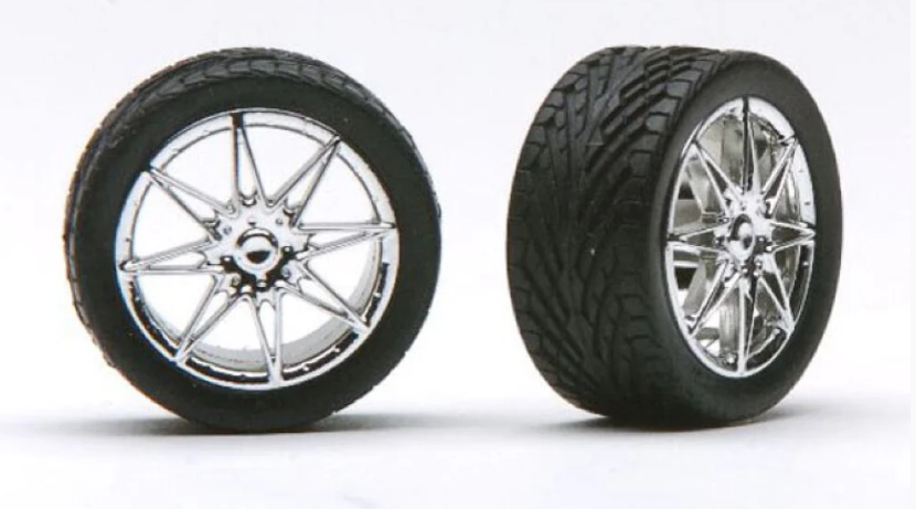 Pegasus 1/24 Rim & Tire Set Chrome Diamante Rims (4)