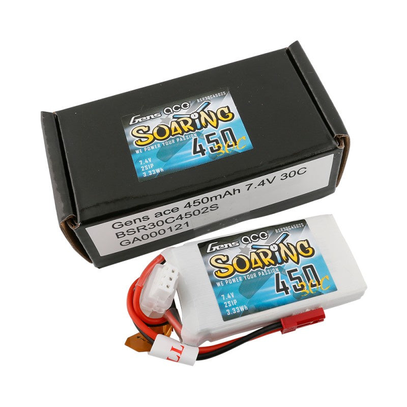 Gens Ace 450mAh 2S 7.4v 30C Lipo Battery 56x31x9mm 33g JST Plug XH