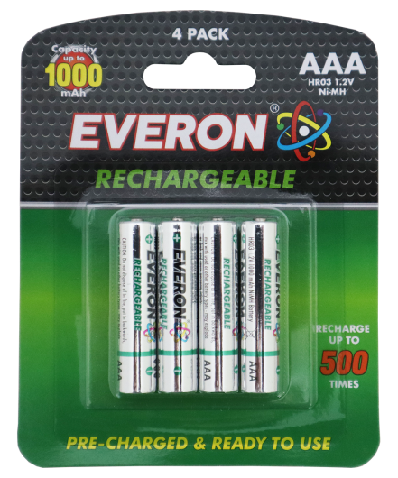 EVERON Rechargeable Batteries AAA 4 Pack