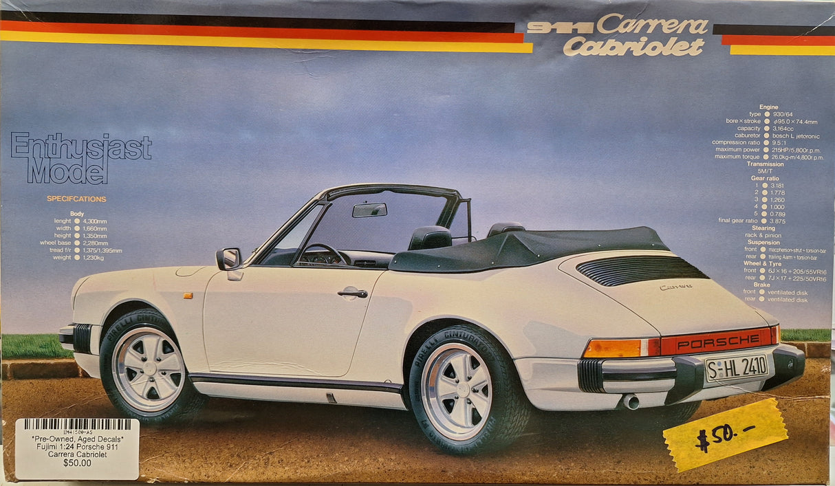 *Pre-Owned, Aged Decals* Fujimi 1:24 Porsche 911 Carrera Cabriolet