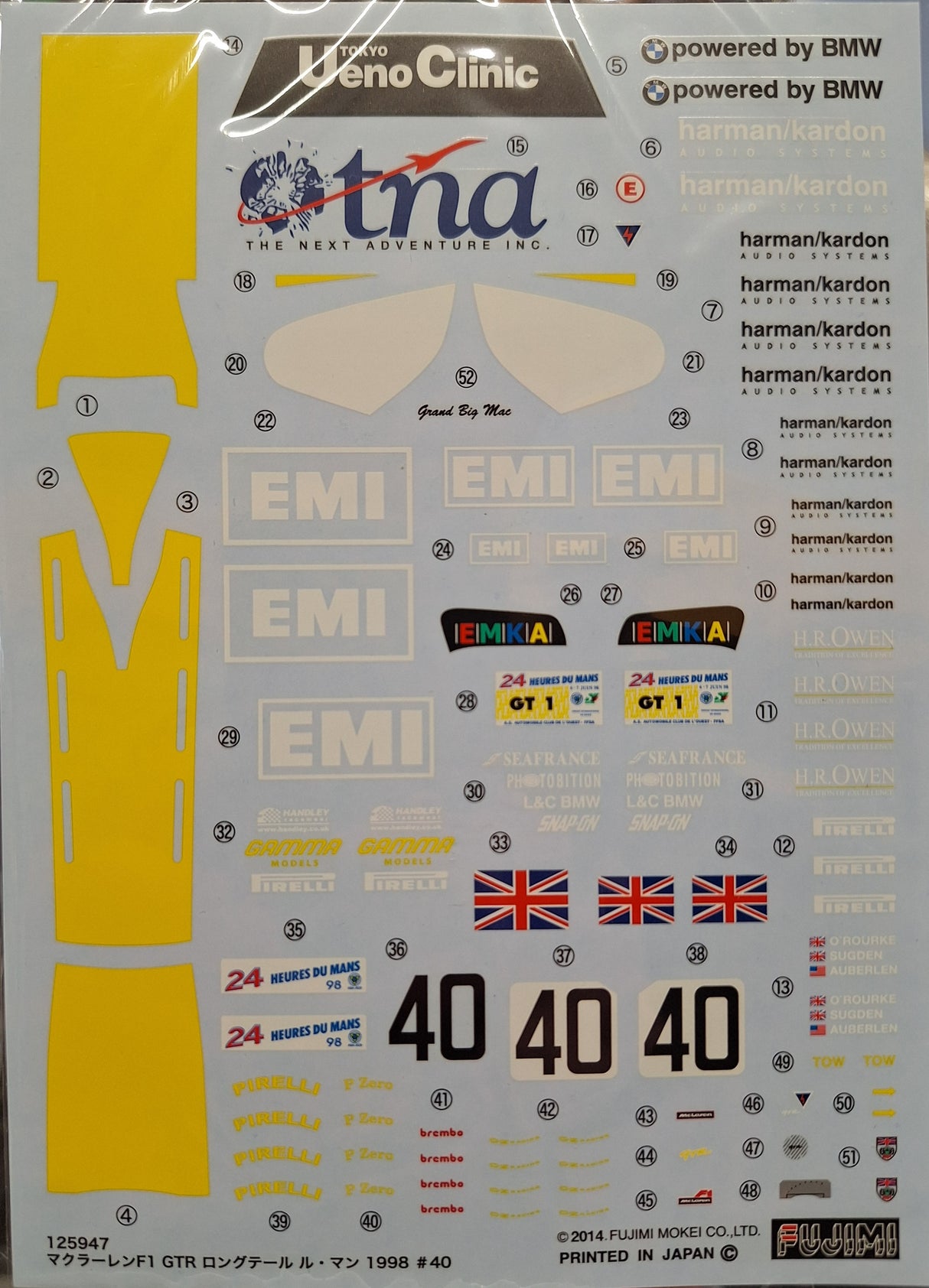 *Aged Decals* Fujimi 1:24 McLaren F1 GTR Long Tail Le Mans '98 (LW)