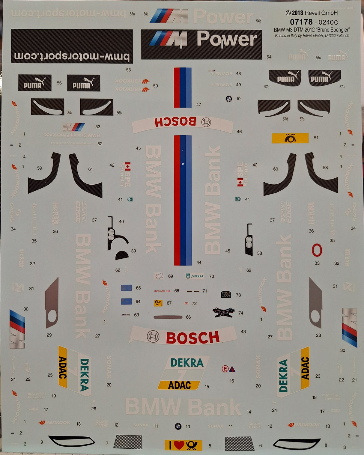 *Aged Decals* Revell 1:24 BMW M3 DTM 2012 Bruno Spengler (LW)