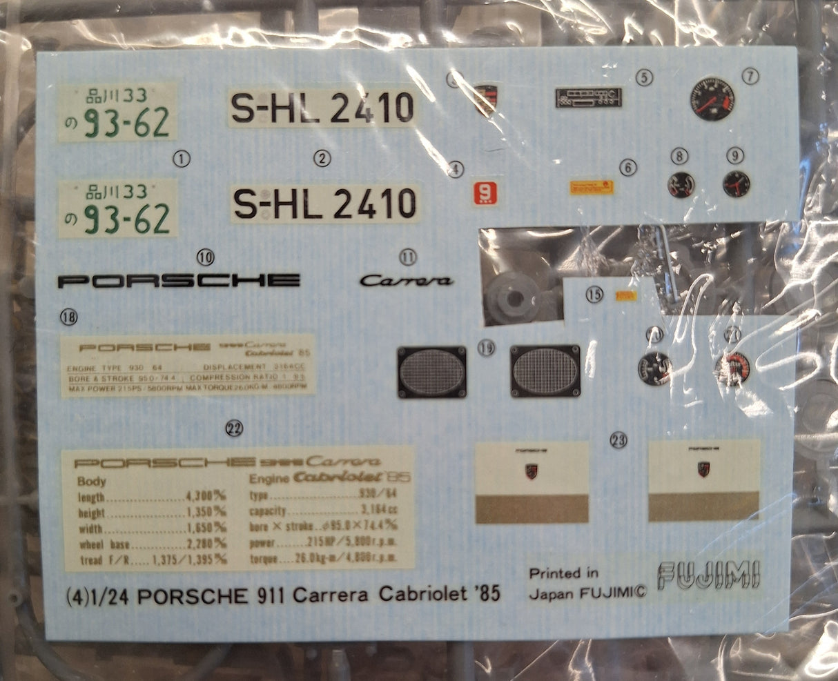 *Pre-Owned, Aged Decals* Fujimi 1:24 Porsche 911 Carrera Cabriolet