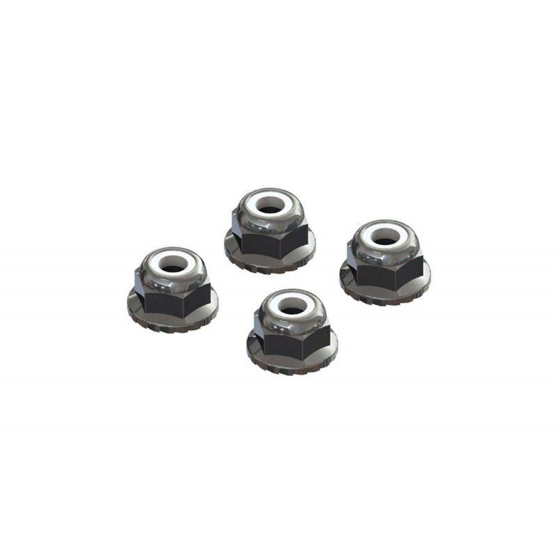 Arrma Flanged Nyloc Locknuts 4mm Silver (4)