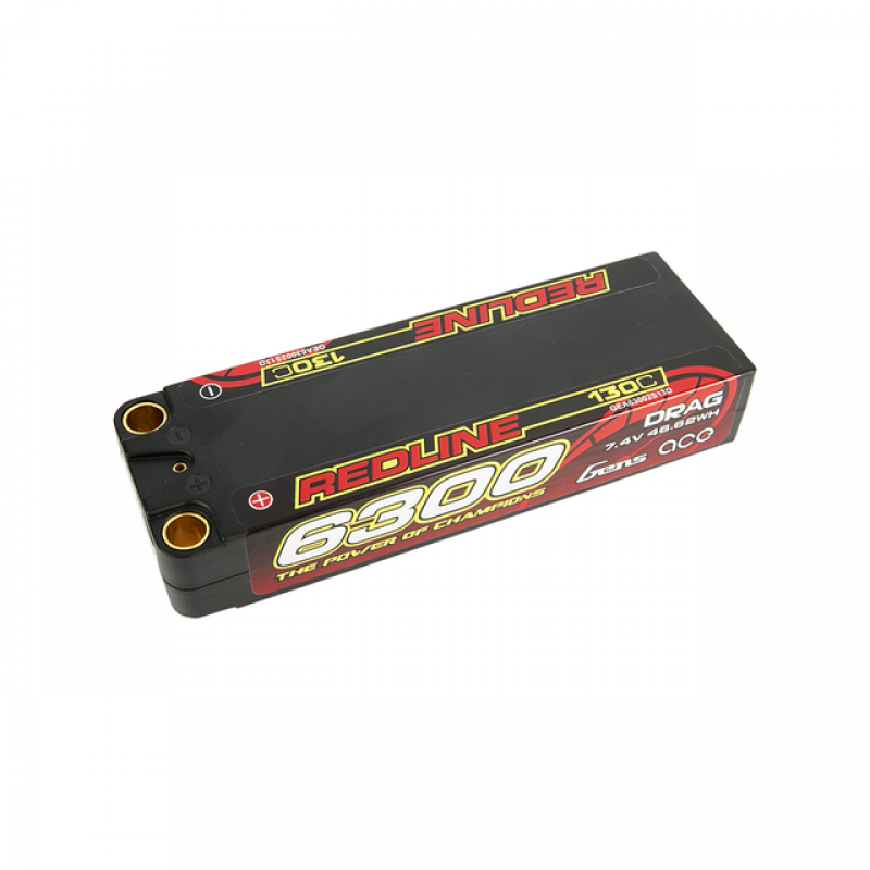 Redline 6300mAh 2S 7.4v Drag Race Lipo 138x46x25mm 300g 8mm Bullet