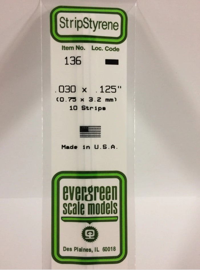 Stripstyrene White.75x3.2mm 10