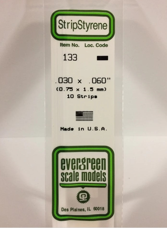 Stripstyrene White.75x1.5mm 10