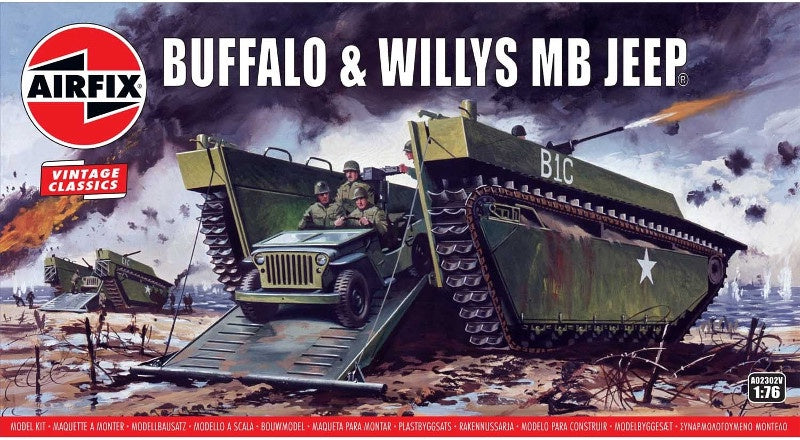 Airfix Vintage Classics 1:76 Buffalo Tank & Willys MB Jeep