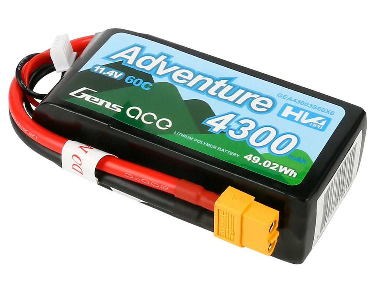 Gens Ace Adventure HV Shorty 4300mAh 3S1P 11.4V 60C Lipo Battery XT60