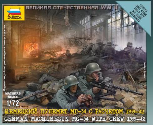 Zvezda 1:72 German Machine Gun MG-34 w/Crew 1939-42 (LW)