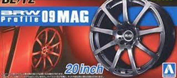 Aoshima 1:24 20 Inch Blitz 09 Mag Rims/Tyres (4)