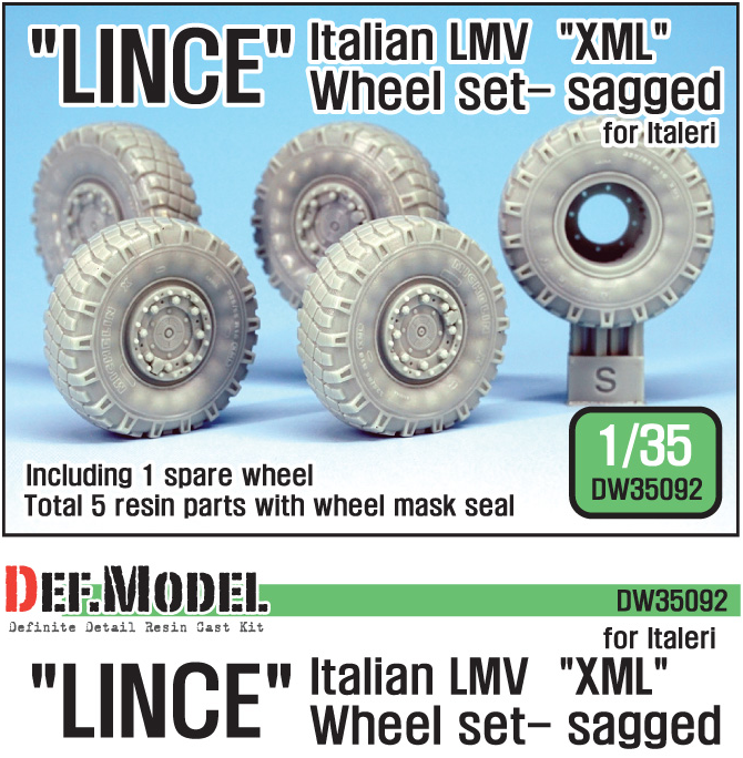 DEF Model 1:35 Lince Italian LMV XML Wheel Set - Sagged for Italeri Kit