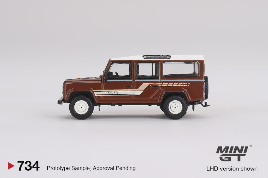 MINI GT 1:64 Land Rover Defender 110 1985 Country SW Russent Brown