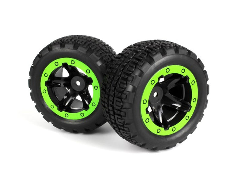 Blackzon Slyder ST Wheels & Tyres Black/ Green (1 pr)