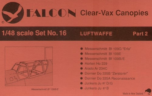 Falcon 1:48 Clear-Vax Canopies Set 16 Luftwaffe Part 2