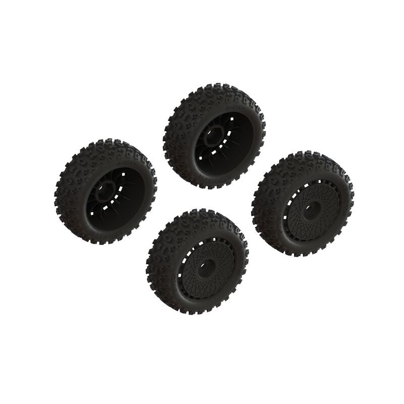 Arrma 1/18 dBoots '2-HO' Tire Set Glued (Black) (2 Pairs) Typhon Grom