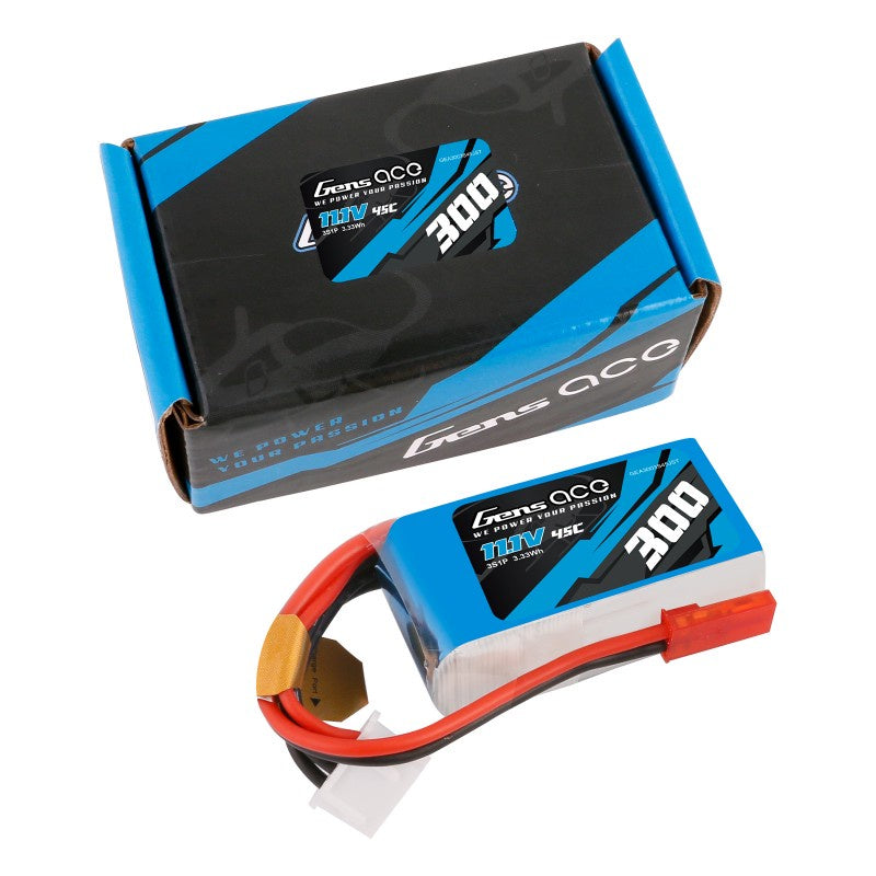 Gens Ace 300mAh 3S 11.1v 45C Lipo Battery JST Plug