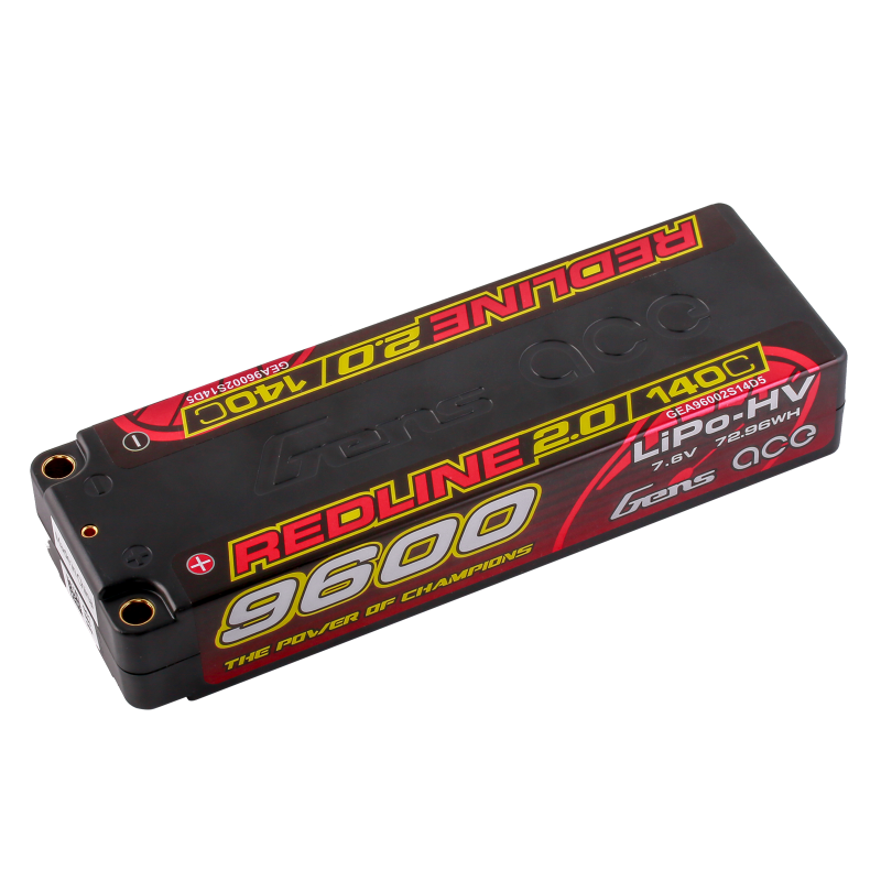 Gens Ace Redline 2.0 9600mAh 2S 7.6V 140C Hardcase Lipo w/5mm Bullets