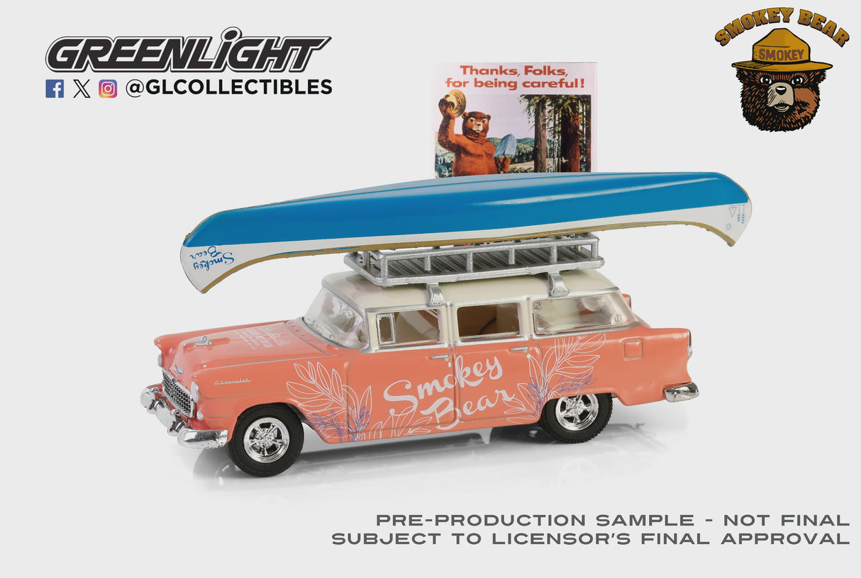 Greenlight 1:64 1955 Chevrolet Two-Ten Townsman- Roof Rack and Canoe Smokey Bear