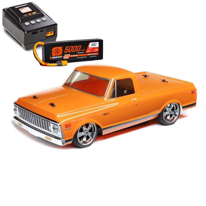 1972 Chevy C10 Pickup, 1/10 4WD V100 RTR, Orange plus 5000mAh 2S 7.4V Smart G2 Lipo 50C with IC3 & S155 Charger Combo