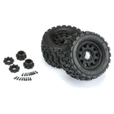 1/8 Badlands MX38 F/R 3.8" MT Tires Mounted 17mm Black Raid (2) by Proline