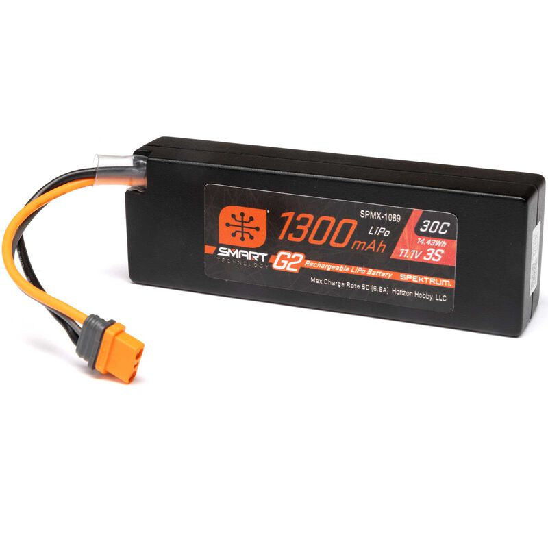 Spektrum 11.1V  1300mAh 3S 30C Smart G2 LiPo Battery: IC2 Connector: Grom