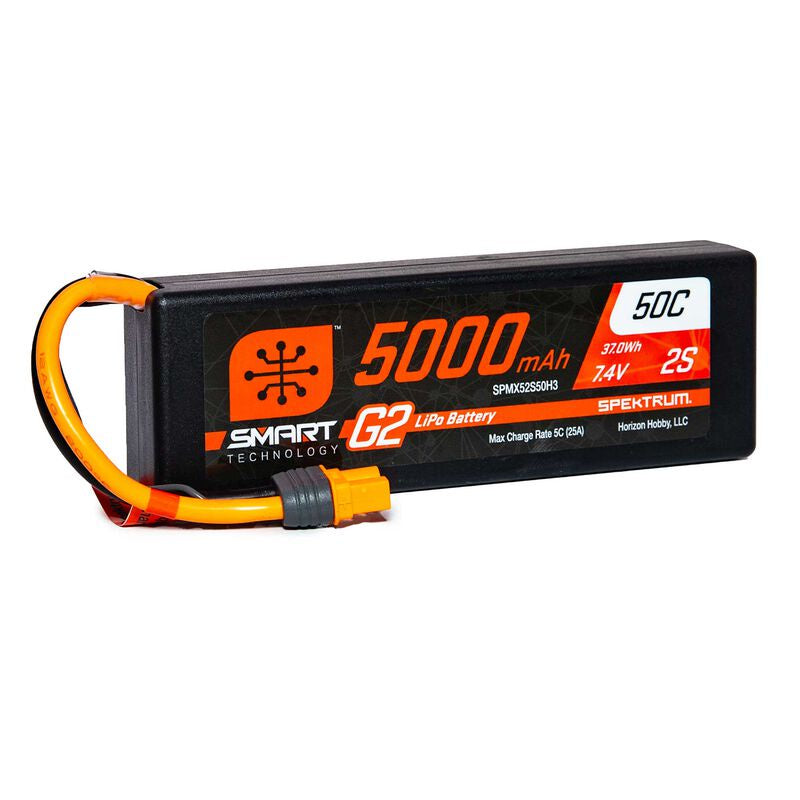 Spektrum 5000mAh 2S 7.4V Smart G2 LiPo 50C Hard Case; IC3