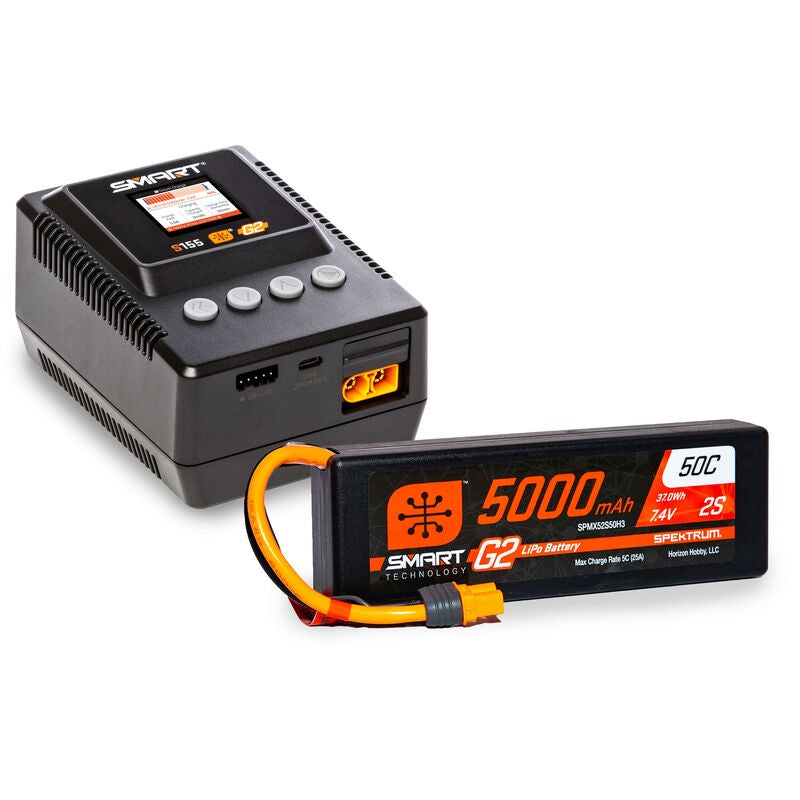 5000mAh 2S 7.4V Smart G2 Lipo 50C with IC3 & S155 Charger