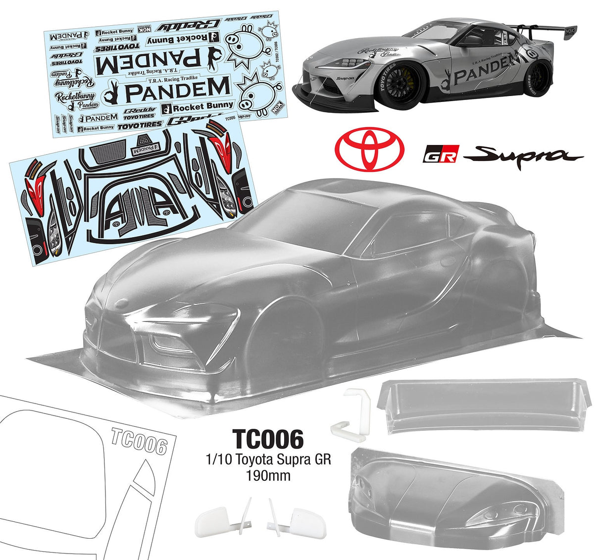 Team C 1/10 Toyota Supra GR W/Lexan Rear Wing 190mm Wide