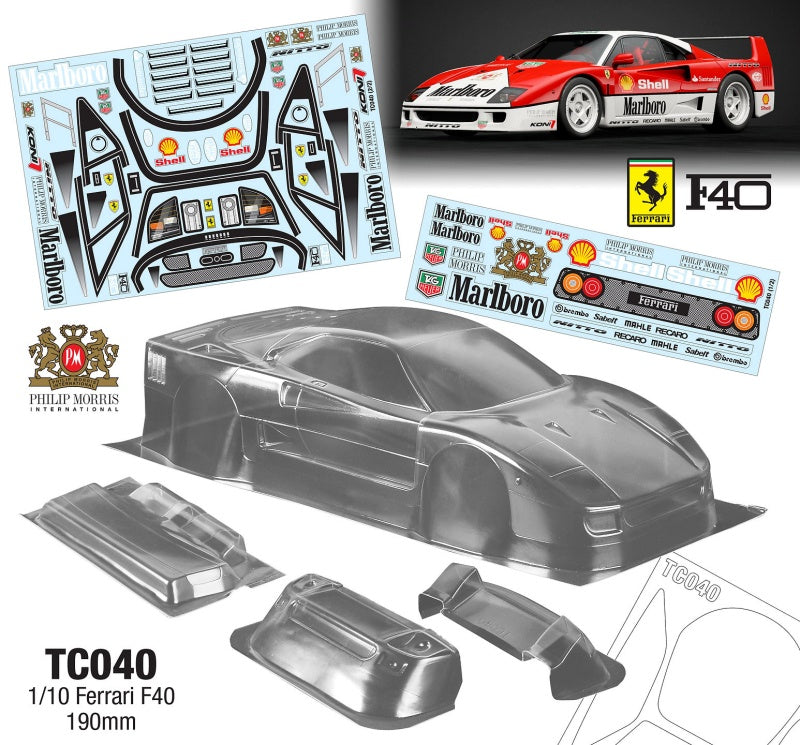 Team C 1/10 Ferrari F40, 190mm Marlboro Decal Sheet