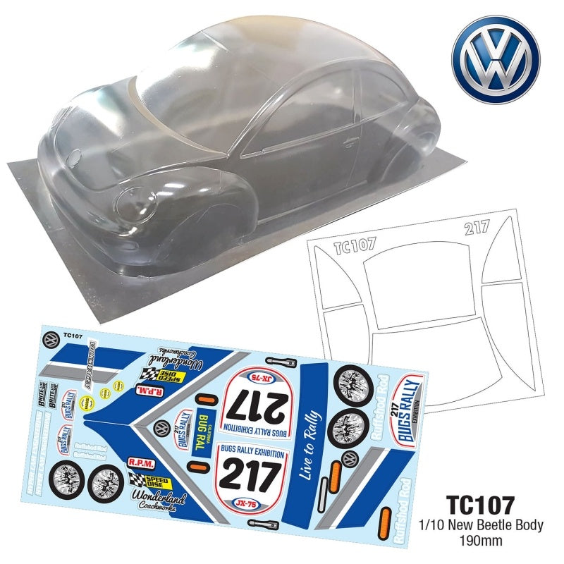 Team C 1/10 New Beetle Body, 190mm Rally Decal