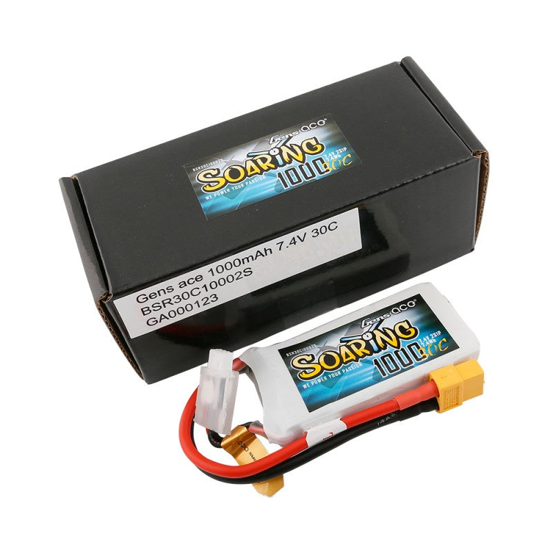Gens Ace 1000mAh 2S 7.4v 30C Lipo Battery 70x34x11mm 63g XT60 plug