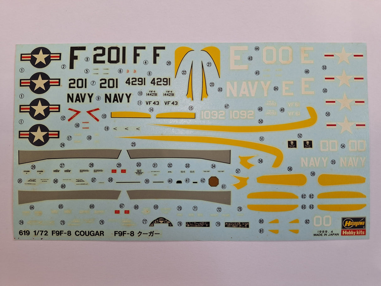 *Aged Decals, Unsealed* Hasegawa 1:72 F9F-8 Cougar (FMS)