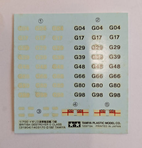 *Aged Decals* 2n1 Tamiya 1:700 O Class British Destroyer (FMS)
