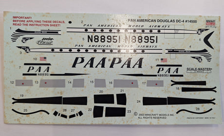*Aged Decals* Minicraft 1:144 Pan Am DC-4 (FMS)