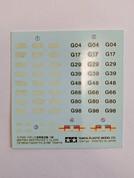 *Aged Decals* 2n1 Tamiya 1:700 O Class British Destroyer (FMS)