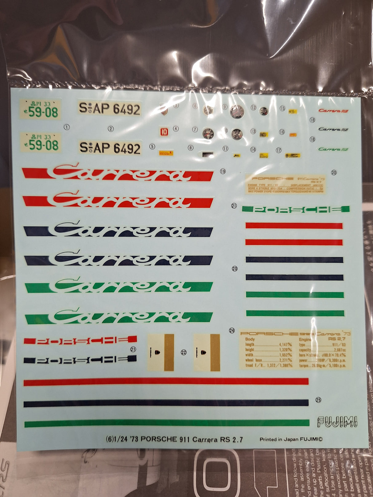 *Pre-Owned, Aged Decals* Fujimi 1:24 Porsche 911 '73 Carrera RS