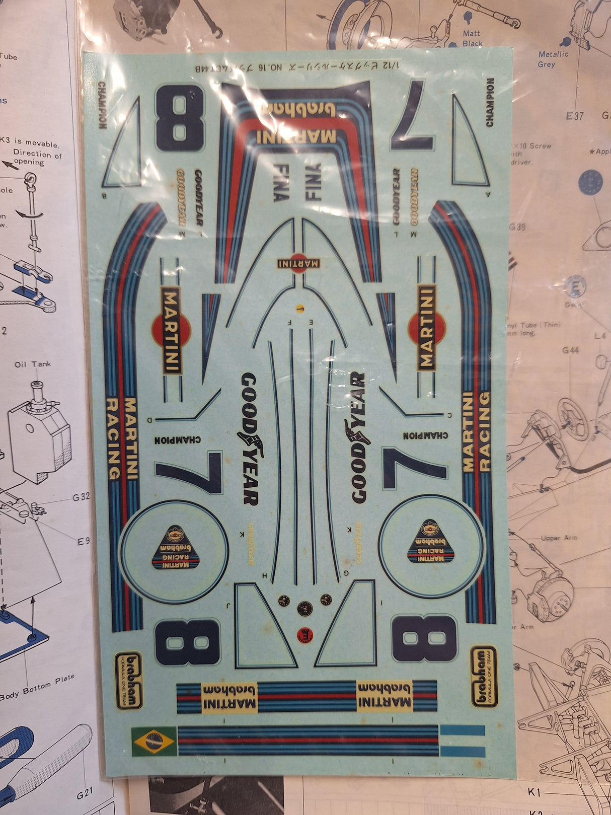 *Pre-Owned, Aged Decals* Tamiya 1:12 Martini Brabham BT44B