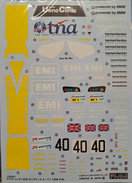 *Aged Decals* Fujimi 1:24 McLaren F1 GTR Long Tail Le Mans '98 (LW)