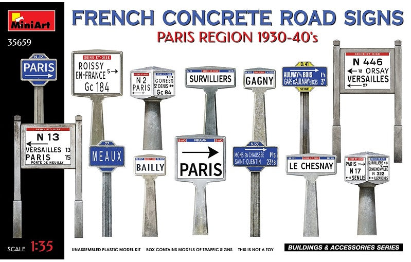 Miniart 1:35 French Concrete Road Signs Paris Region 30s-40s