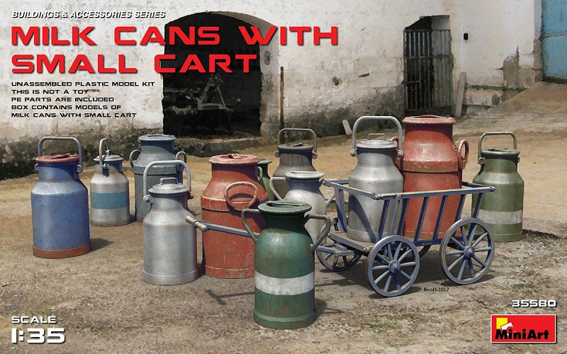 Miniart 1:35 Milk Cans w/ Small Cart