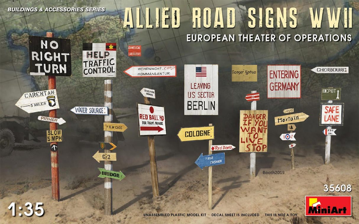 Miniart 1:35 Allied Road Signs WWII Euro Theater Of Operations