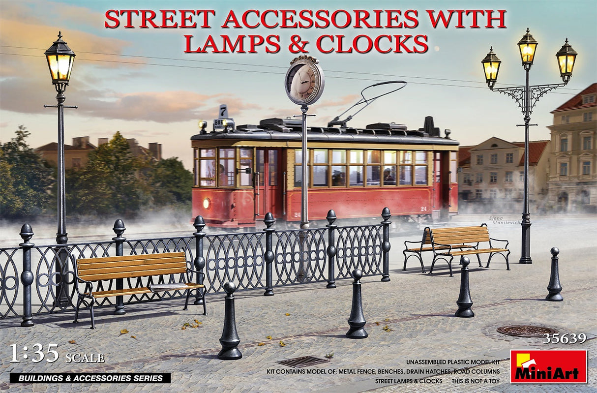 Miniart 1:35 Street Accessories W/Lamps & Clocks