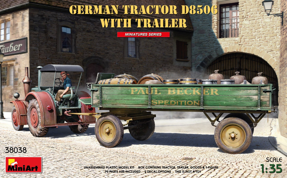 Miniart 1:35 German Tractor D8506 W/Trailer