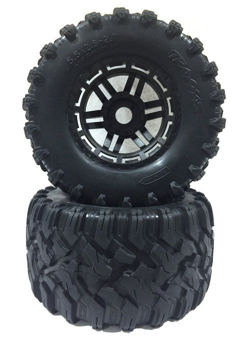 Traxxas 8972 MAXX Pre-glued Tyres & Wheels Black