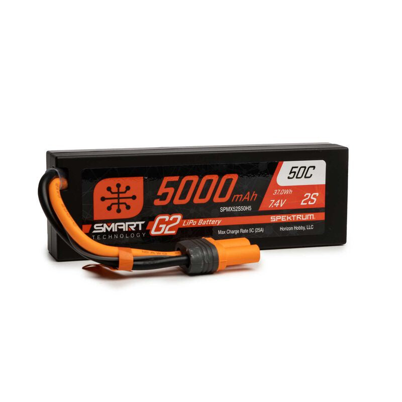 Spektrum 5000mAh 7.4v 2S 50C Smart G2 H/Case LiPo Battery: IC5